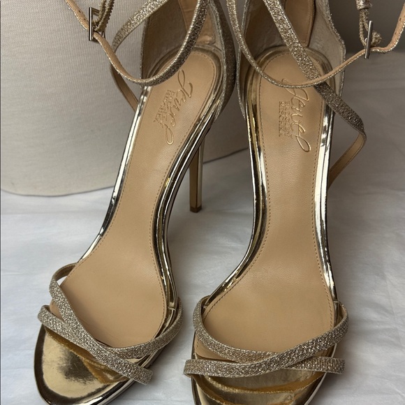 Badgley Mischka Galen Platform Elegant Gold Glitter Strappy Heels Size 8.5 - Picture 7 of 7